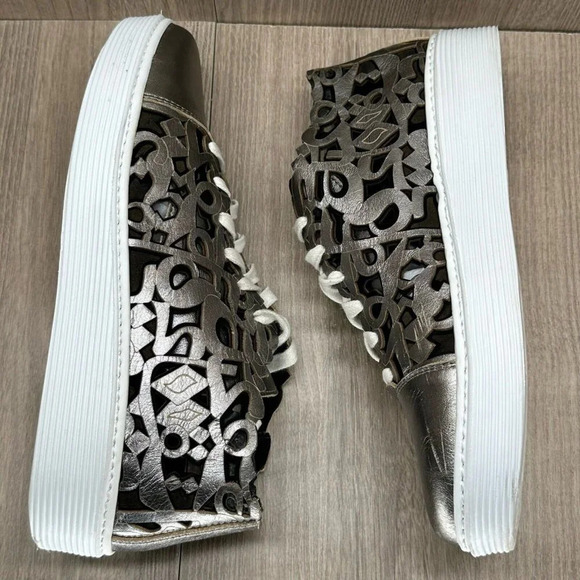 AREA FORTE Shoes Women Sz 39 US 9 Laser-Cut Sneakers Leather Pewter Silver Italy - Picture 9 of 13